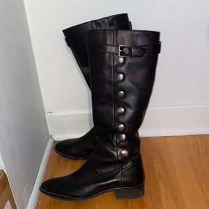 Leather Tall Boots with Gold Buttons